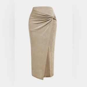 Summer Spring Womens Skirts Solid Ruched Front Slit Maxi Skirt XL mc1-20
